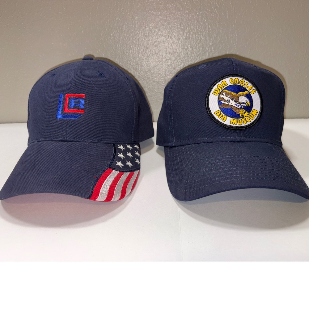 Lot of 2 Navy Blue Baseball Caps‎ War Eagles Air Museum & Patriotic Rock Point